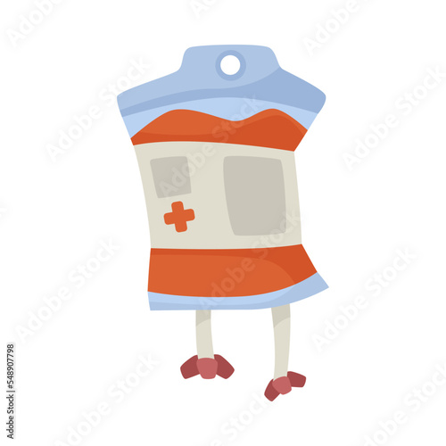 Blood in plastic bag cartoon illustration. Cartoon drawing of blood bag, donor blood for domestic animals isolated on white background. Animal care, profession, occupation, charity concept