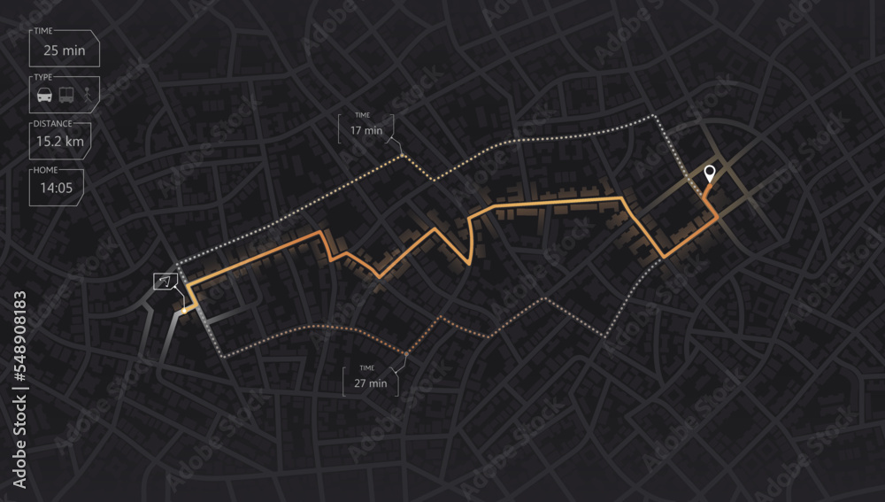 Gps map navigation to own house. View from above the map buildings ...