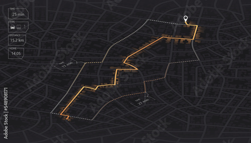 Gps map navigation to own house. View from above the map buildings. Detailed view of city. Decorative graphic tourist map City top view. Abstract background. Flat style, Vector, illustration isolated.