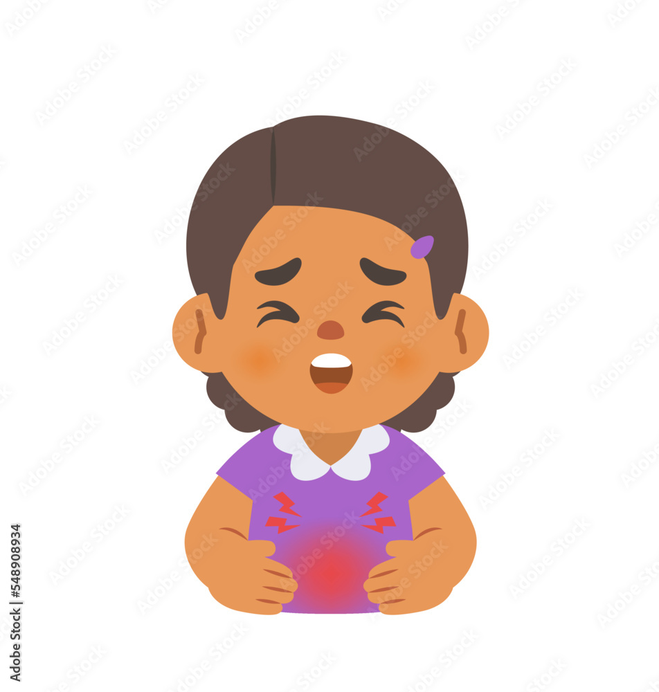 a black girl get a stomachache. illustration cartoon character vector design on white background. kid and health care concept. a black girl get a stomachache. illustration cartoon character vector design on white background. kid and health care concept.