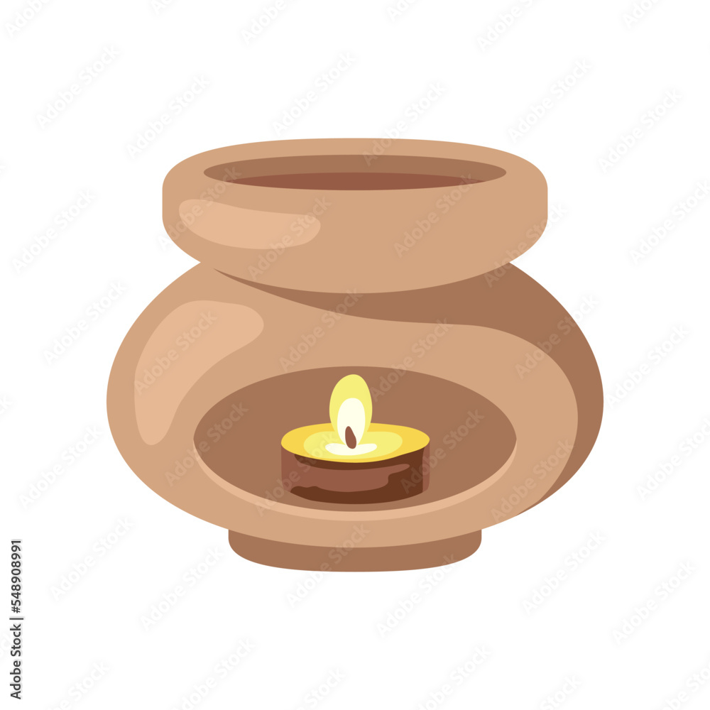 Candle in ceramic holder for house vector illustration. Home lighted fragrance isolated on white background. Aromatherapy, relaxation, comfort concept. Candle in ceramic holder for house vector illustration. Home lighted fragrance isolated on white background. Aromatherapy, relaxation, comfort concept.