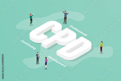 cpd continuing professional development big text word and people around with modern isometric style