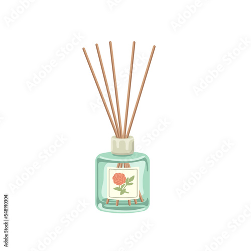 Incense sticks in jar for house vector illustration. Cute home diffusers with flower scent isolated on white background. Aromatherapy, relaxation, comfort concept