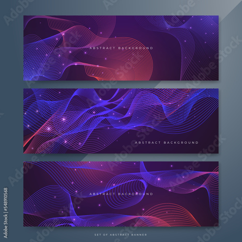 Vector wave lines flowing dynamic colorful blue pink isolated on dark blue background for concept of AI technology, digital, communication, science, music