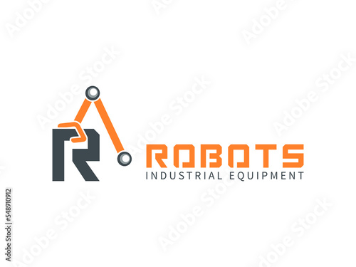 Industrial robot manipulator logotype. Letter R Logo design.