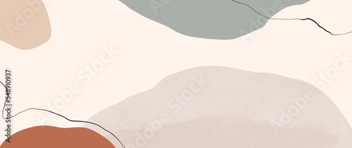 Minimal abstract background vector illustration. Soft earth tone pastel watercolor organic shape with curve line art. Design for decoration, wall art, print, poster, home decor, cover, wallpaper.