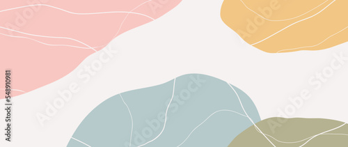 Minimal abstract background vector illustration. Soft earth tone pastel color organic shape with curve line art. Design for decoration, card, wall art, print, poster, home decor, cover, wallpaper.