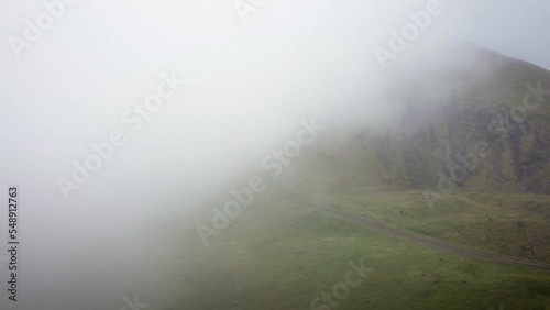 Azores, Pico island higland with cloudy hiking path. photo