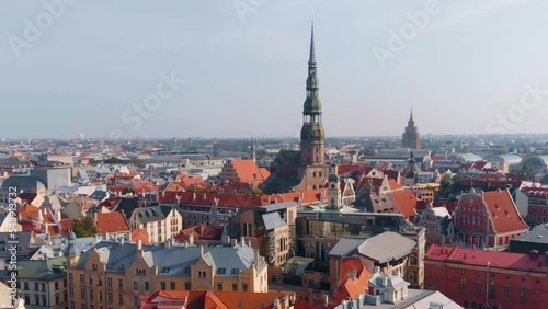 Wallpaper Mural Aerial Shot Of Famous St. Peter Church In Center Of Old Beautiful Town In Riga, Latvia Torontodigital.ca