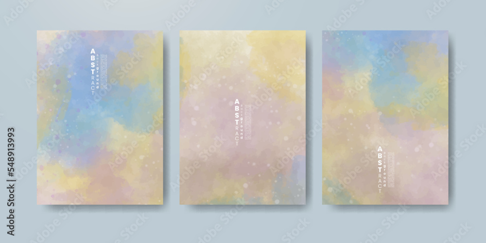 Set of cards with bright colorful vector watercolor background. Design for your date, postcard, banner.