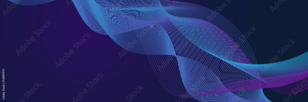 Dark abstract background with glowing wave. Shiny moving lines design element. Modern purple blue gradient flowing wave lines. Futuristic technology concept. Vector illustration Dark abstract background with glowing wave. Shiny moving lines design element. Modern purple blue gradient flowing wave lines. Futuristic technology concept. Vector illustration