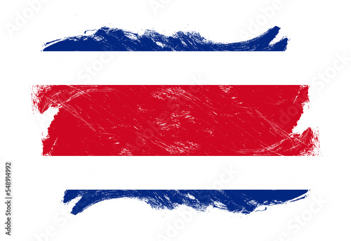 Costa rica flag on distressed grunge white stroke brush background