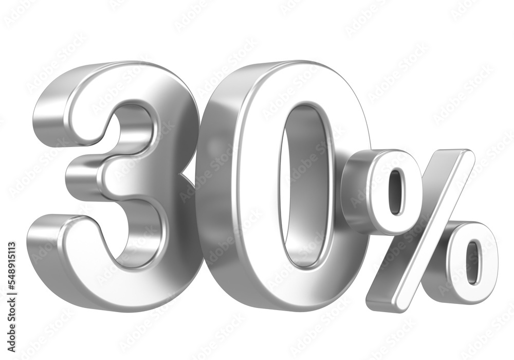 3D 30%. Thirty percent percent. 3D illustration. 3D 30%. Thirty percent percent. 3D illustration.