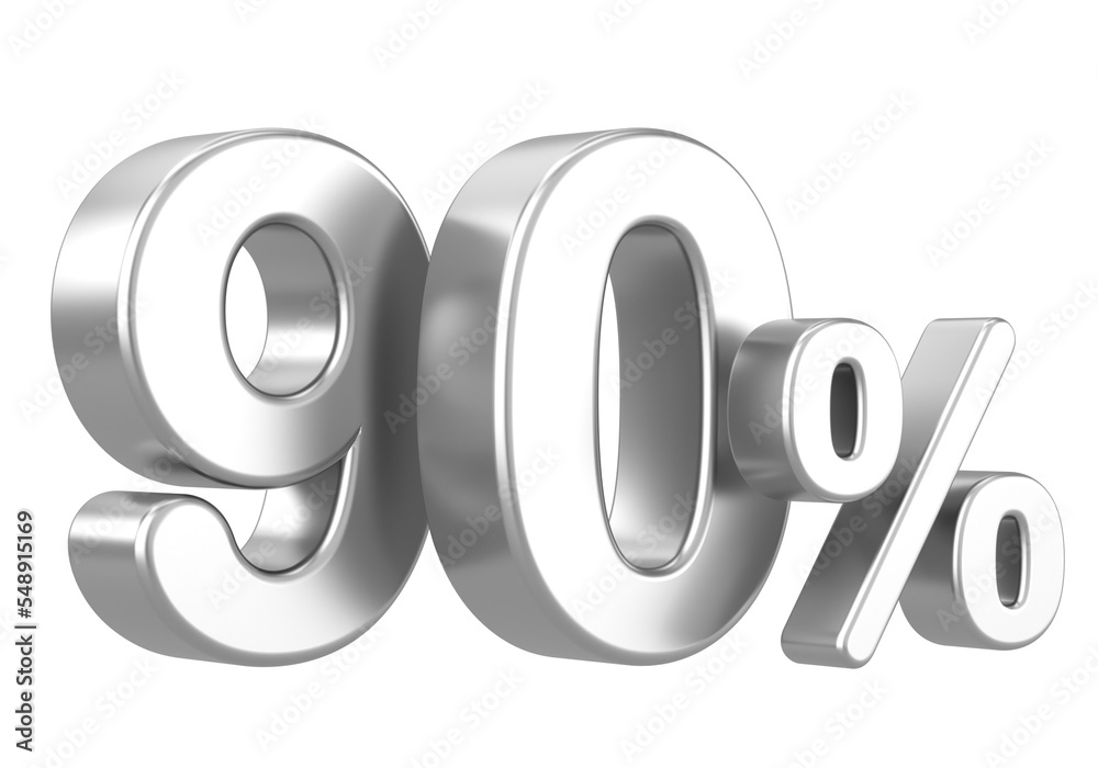 3D 90%. Ninety percent. 3D illustration. 3D 90%. Ninety percent. 3D illustration.
