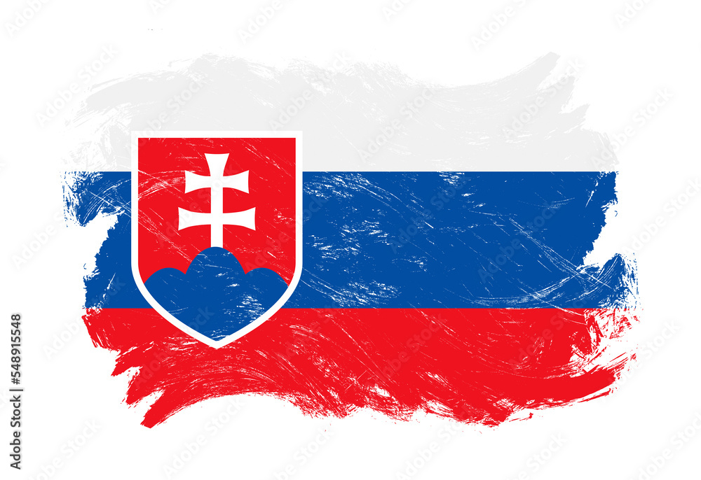 Slovakia flag on distressed grunge white stroke brush background
