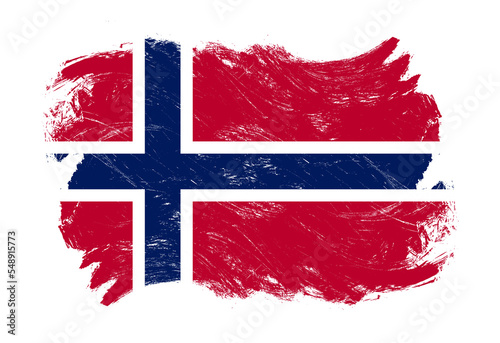 Norway flag on distressed grunge white stroke brush background photo