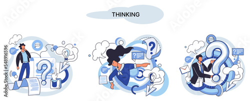 Problem solving metaphor, wondering or thinking, planning or pondering, with question mark. Creative thought idea. Brainstorming, idea and fantasy, motivation and inspiration, finding solution, answer