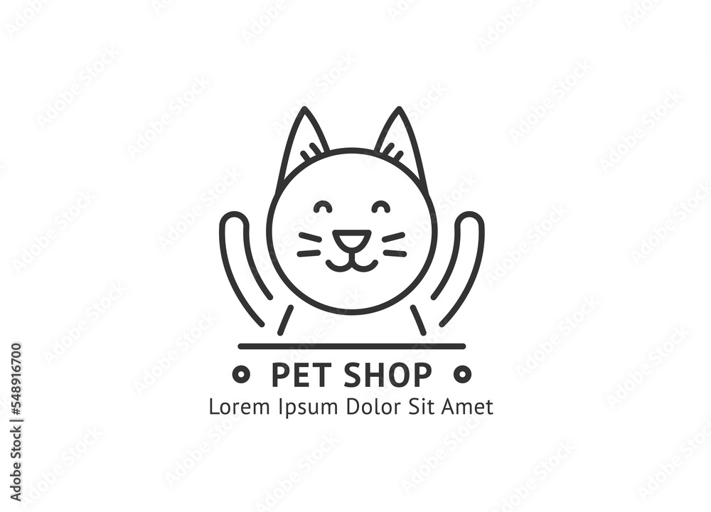 Pet shop emblem with cat line icon Pet shop emblem with cat line icon