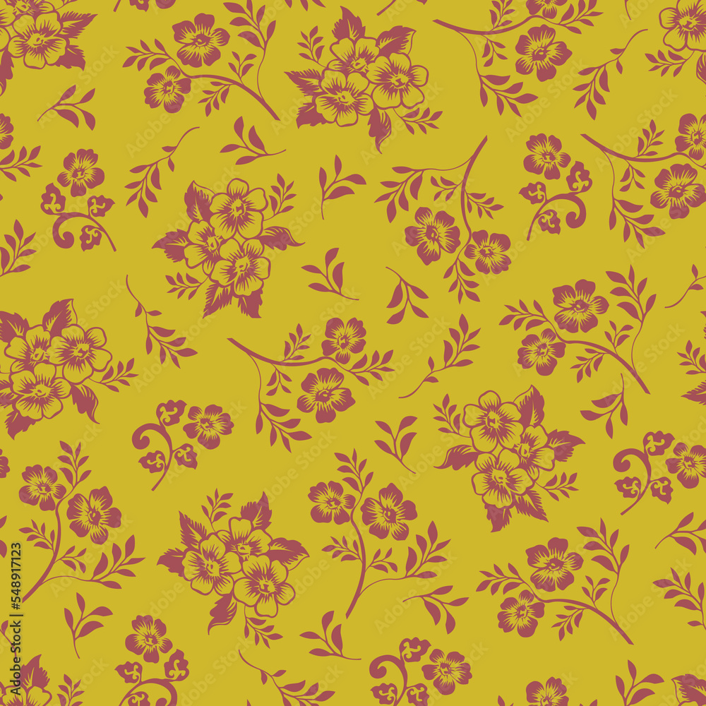 Vector monochromatic floral seamless pattern digital textile print. Vector illustration