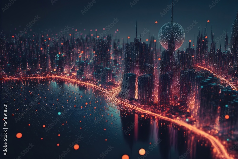 Fototapeta premium Illustration about high-tech imagination. Made by AI.