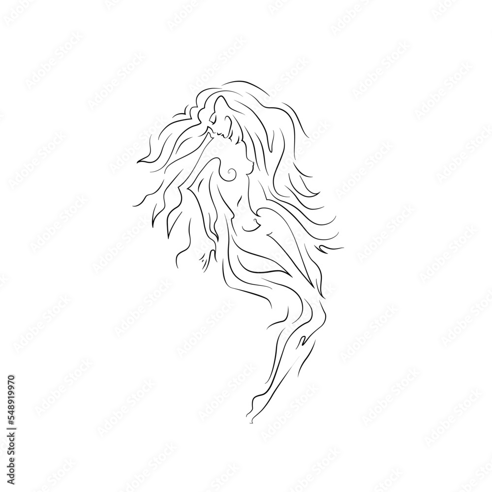 Woman abstract silhouette, print and logo design, isolated on a black background vector illustration.