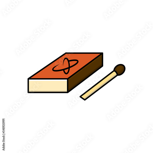 Icon of matches. Burning match with fire, opened matchbox, burnt matchstick. Flat design style. Vector illustration isolated on white background