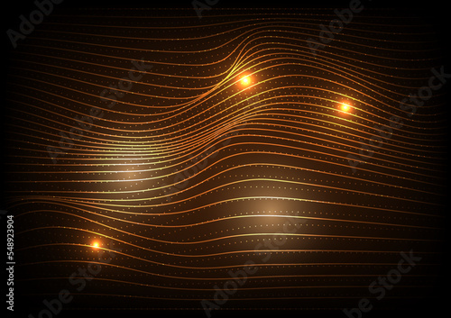 Technology Shiny neon lights, dark abstract background with blurred magic curved lines. Vector abstract background.