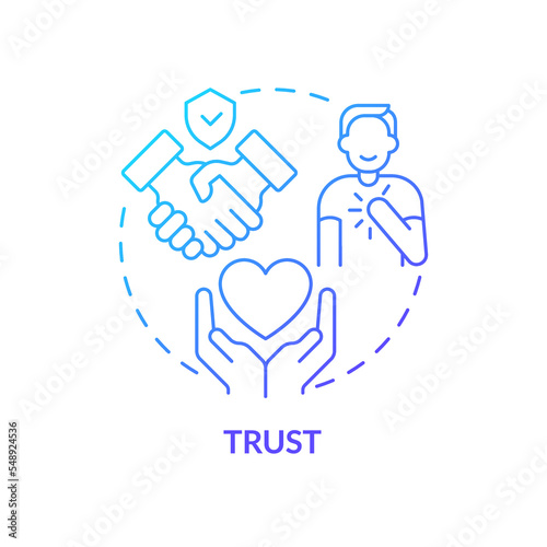 Trust blue gradient concept icon. Personal growth. Coach training. Breaking self imposed block tip abstract idea thin line illustration. Isolated outline drawing. Myriad Pro-Bold font used