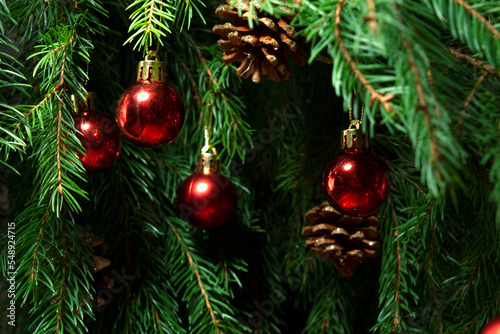 Christmas tree with Christmas balls wallpaper. Christmas tree as background