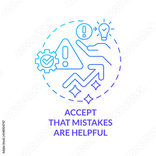 Accept mistakes value blue gradient concept icon. Personal development. Dealing with impostor syndrome tip abstract idea thin line illustration. Isolated outline drawing. Myriad Pro-Bold font used