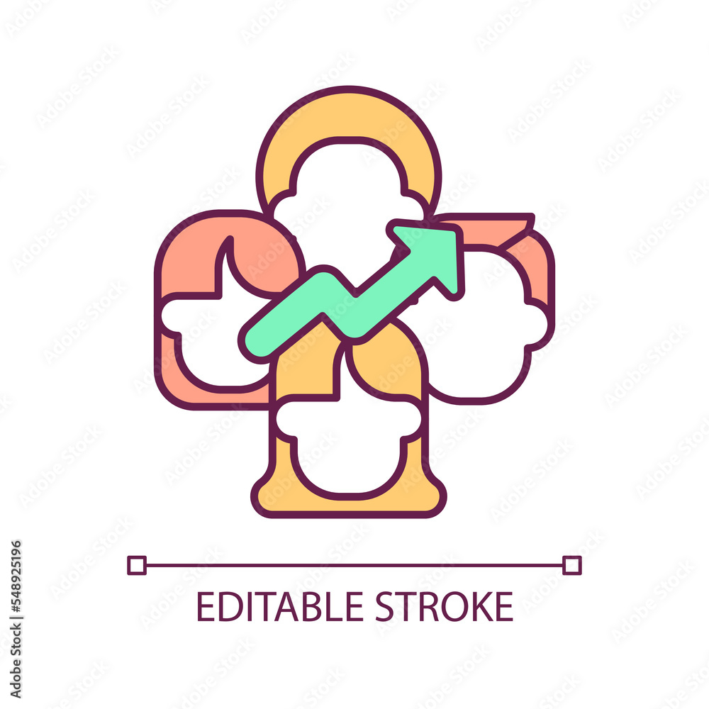Social improvement RGB color icon. Inclusive growth. Increase equality. Human resources management. Isolated vector illustration. Simple filled line drawing. Editable stroke. Arial font used