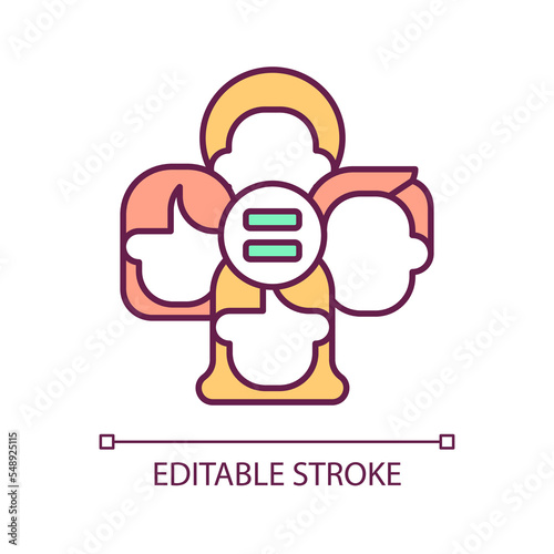 Social equality RGB color icon. Human rights. Non discriminatory community. Inclusive environment. Isolated vector illustration. Simple filled line drawing. Editable stroke. Arial font used