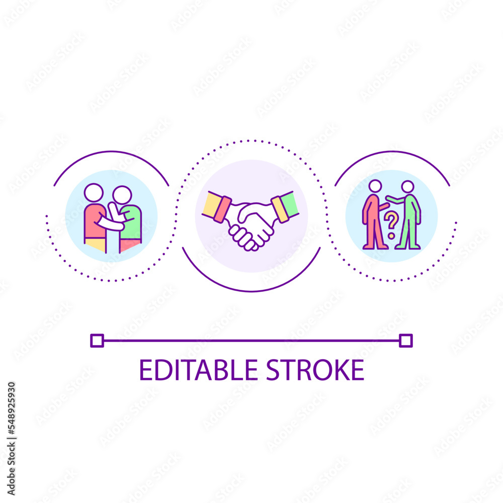 Friend support loop concept icon. Help to solve problems. Mental health care. Warm relationship abstract idea thin line illustration. Isolated outline drawing. Editable stroke. Arial font used