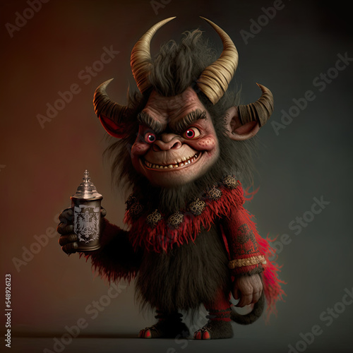 Cute Cartoon Krampus holding a German Stein