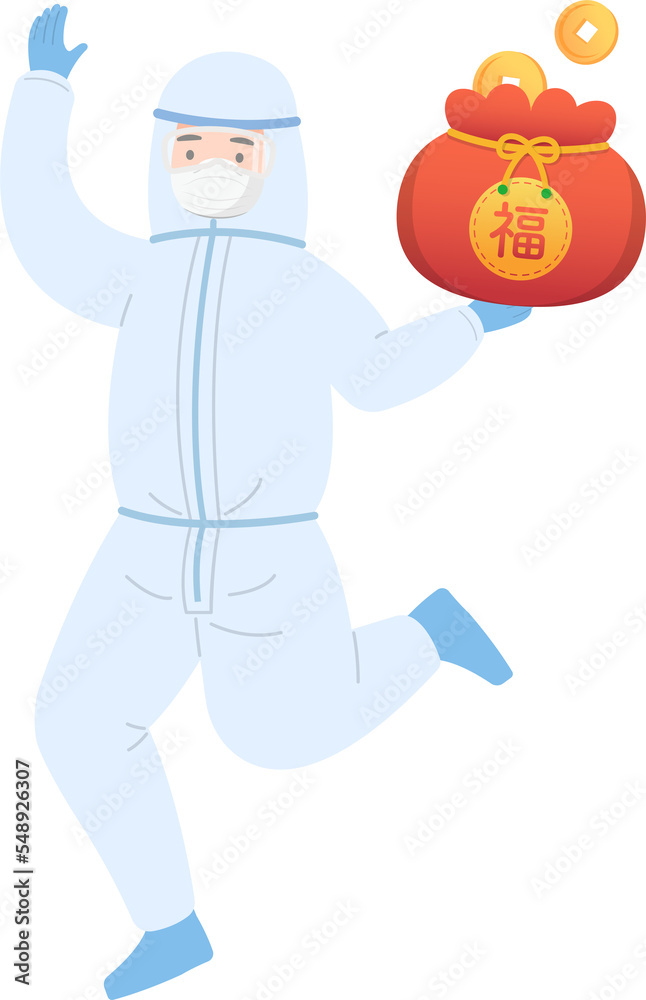 Doctors or nurses or scientists or medical experts wear protective clothing and protective masks, Chinese New Year elements, festivals in Asia Doctors or nurses or scientists or medical experts wear protective clothing and protective masks, Chinese New Year elements, festivals in Asia