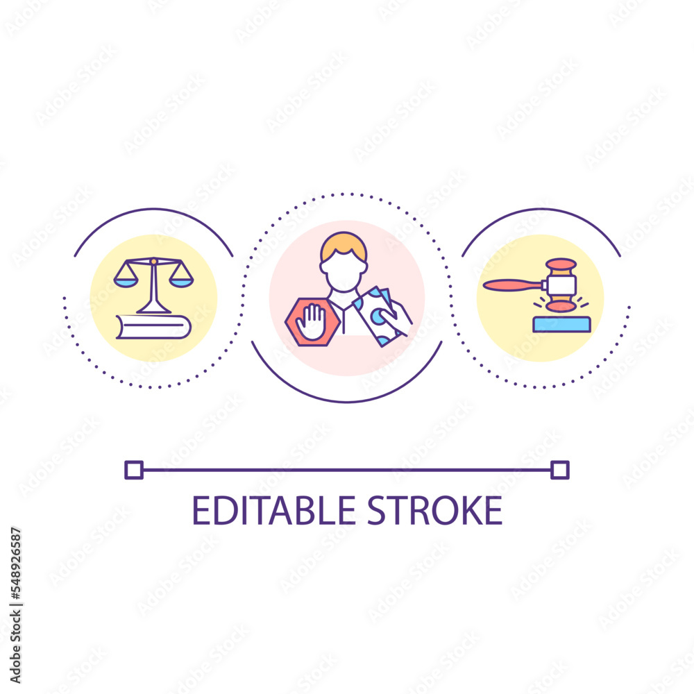 Refuse bribery loop concept icon. Anti corruption court. Stop venality. Reduce illegal deals abstract idea thin line illustration. Isolated outline drawing. Editable stroke. Arial font used Refuse bribery loop concept icon. Anti corruption court. Stop venality. Reduce illegal deals abstract idea thin line illustration. Isolated outline drawing. Editable stroke. Arial font used