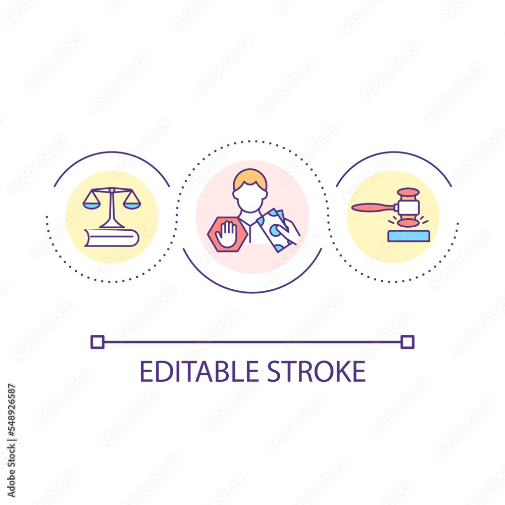 Refuse bribery loop concept icon. Anti corruption court. Stop venality. Reduce illegal deals abstract idea thin line illustration. Isolated outline drawing. Editable stroke. Arial font used