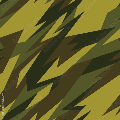 Seamless pattern with camouflage geometric trendy ornament. Military background for fabric and fashion print. Abstract military camo vector texture.