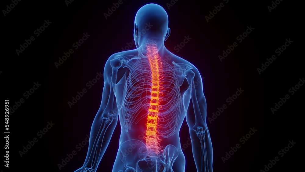 3D rendered Medical Animation of inflammation of a man's vertebral column. 3D rendered Medical Animation of inflammation of a man's vertebral column.