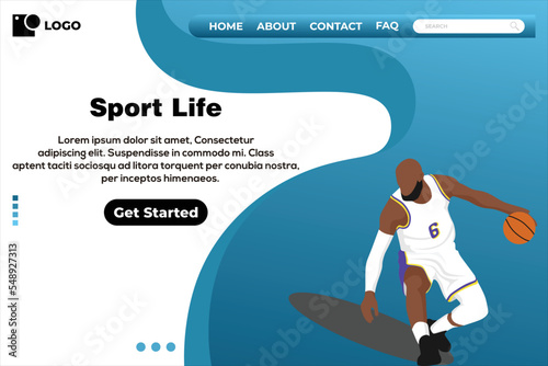 Basketball sport life landing page design template