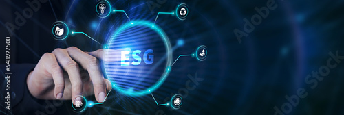 ESG Environmental Social Governance concept. Technology, Internet and network concept.