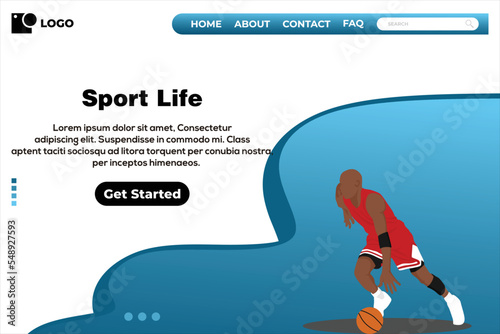 Basketball sport life landing page design template