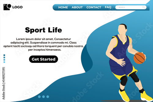 Basketball sport life landing page design template