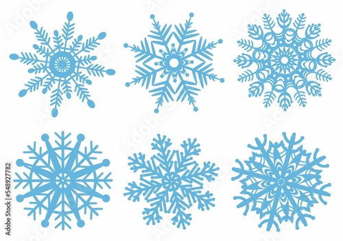 Openwork blue snowflakes .Clipart JPEG illustration. Design template, for stickers, creating patterns, wallpaper, wrapping paper, for postcards, fabric, clothing, for children, bed linen.