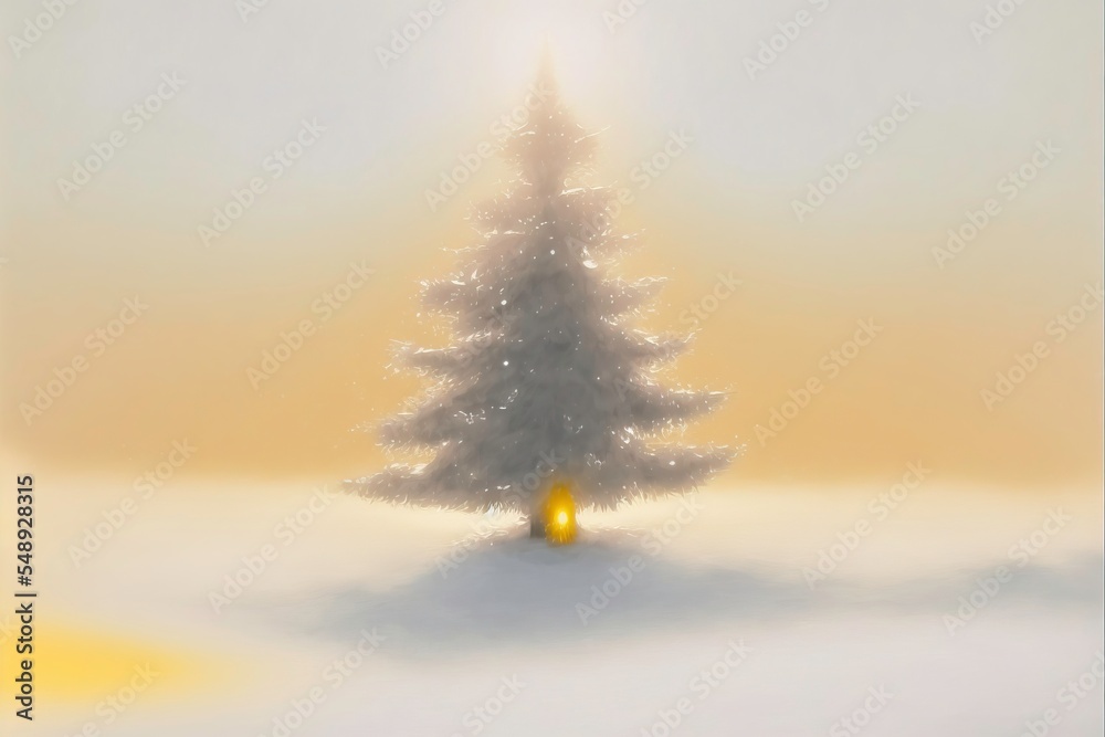 Lonely Tree in the Snow, Sunset Glow, Generated Art Lonely Tree in the Snow, Sunset Glow, Generated Art
