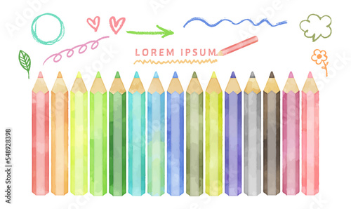 watercolor pencils illustration on white background