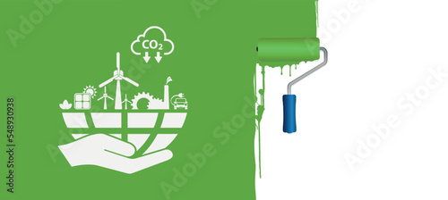 reducing CO2 emissions to stop climate change. green energy background	