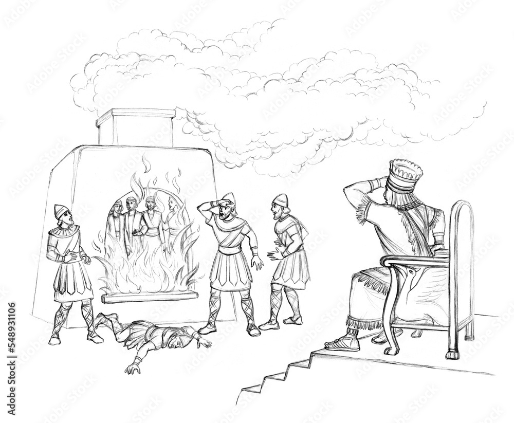 Pencil drawing. King Nebuchadnezzar on hith throne Stock Illustration