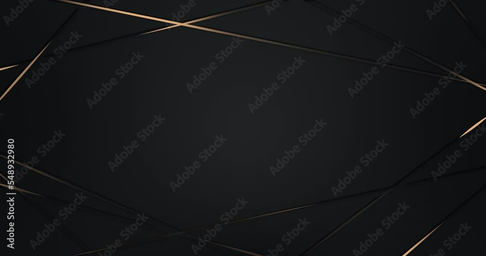Abstract luxury background with golden lines on black background. Gold polygonal random network shine glitter design. Premium minimal animated banner. Modern seamless looped animation. Dark royal BG