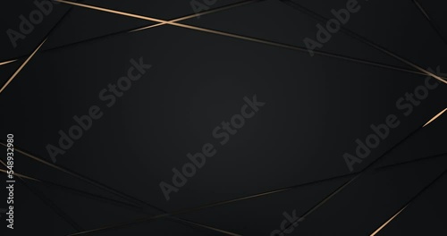 Abstract luxury background with golden lines on black background. Gold polygonal random network shine glitter design. Premium minimal animated banner. Modern seamless looped animation. Dark royal BG